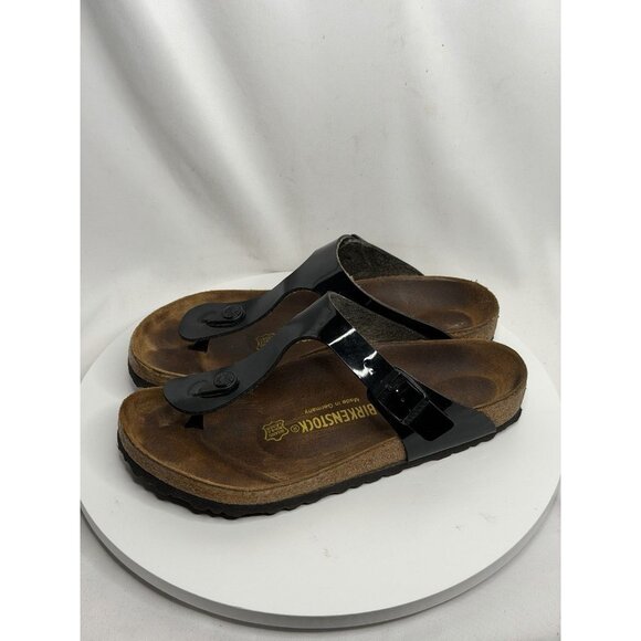 Birkenstock Sandals Womens 39/8 Gizeh Thong Black Patent Leather - Picture 1 of 8